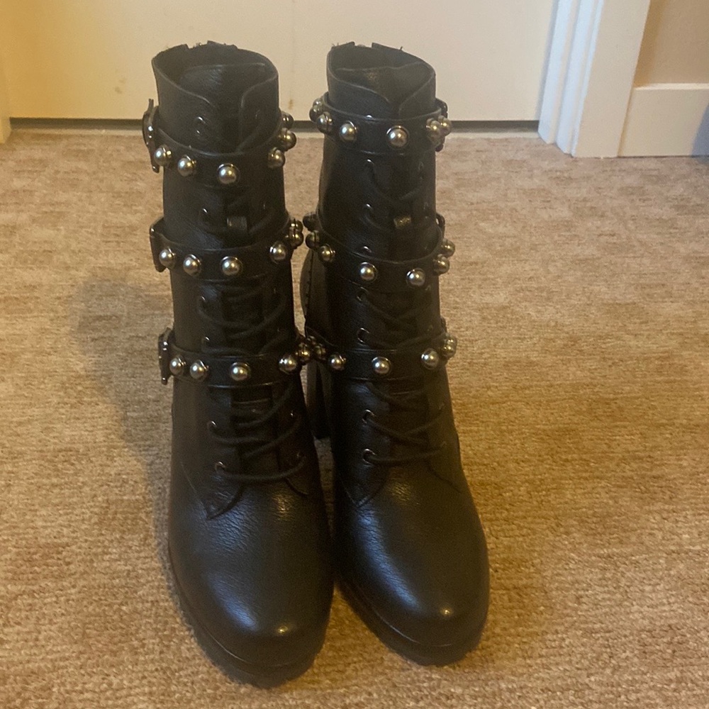 Karl Lagerfeld Black Combat Boots with Silver Accents